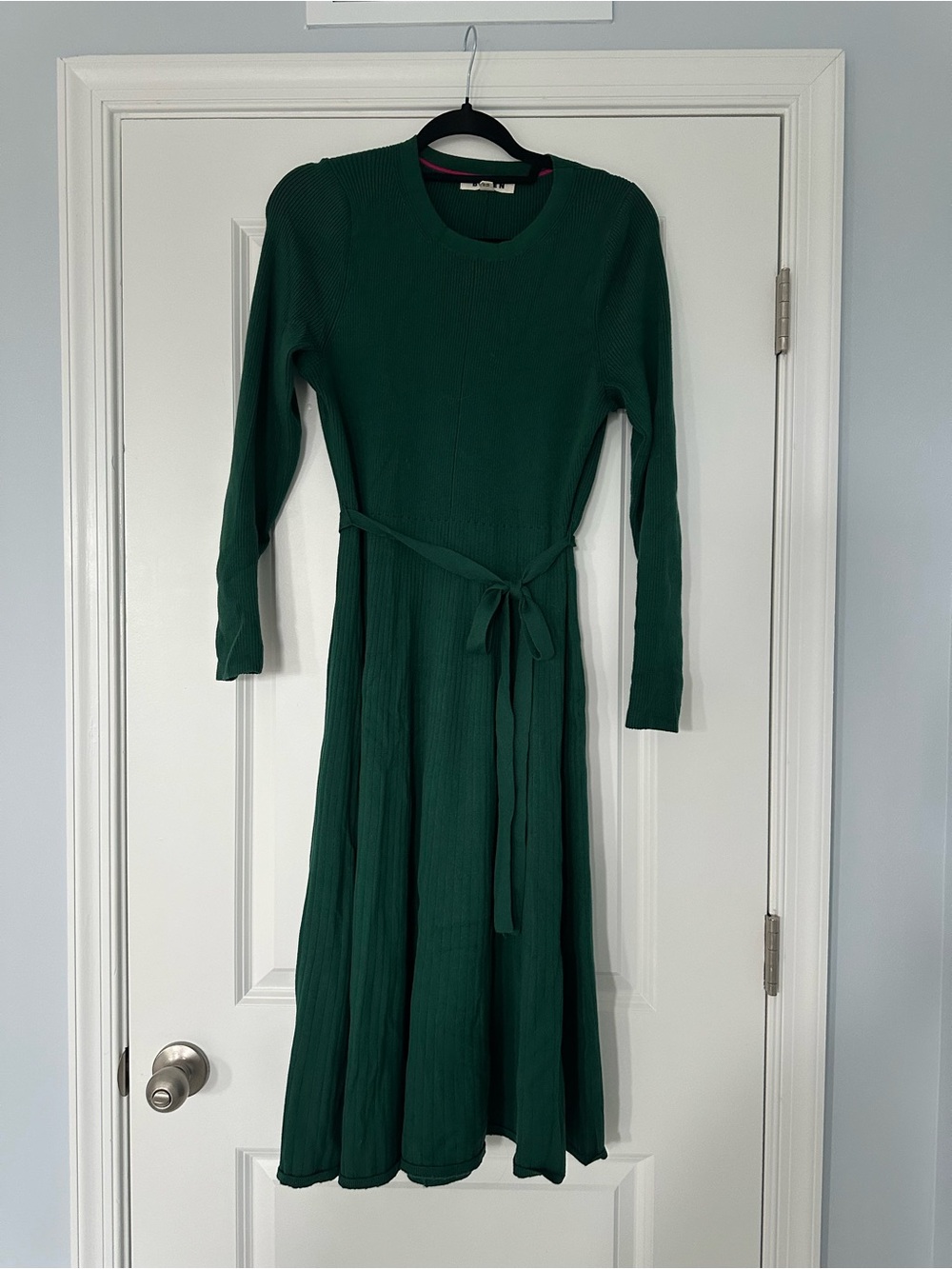Boden Emerald Green Long Sleeve Midi Dress with Waist Tie